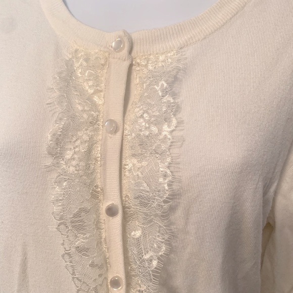 Spense knits ivory button down Cadigan with lace. **BOGO same or less$ - Picture 2 of 7